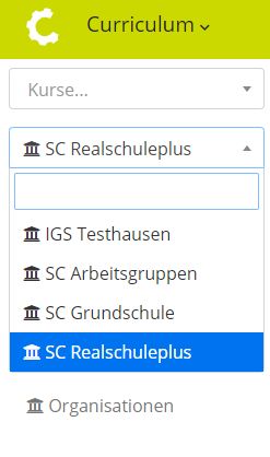 Menü zur Auswahl der Organisation