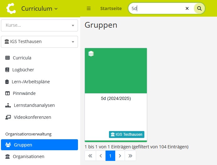 Übersichtsseite mit allen Gruppen zur Auswahl
