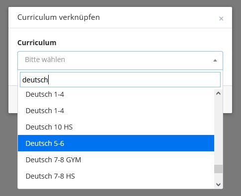 Auswahl des Curriculums im Dialog zum Verknüpfen