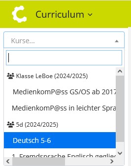 Menü zur Auswahl eines Kurses