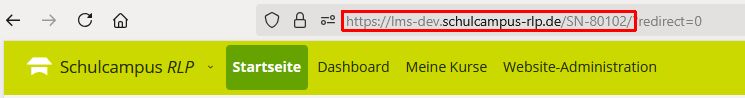 Browser-Adressleiste bei geöffneter Moodle-Startseite