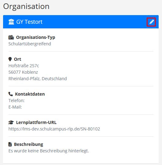Anzeige der Schuldaten in Curriculum
