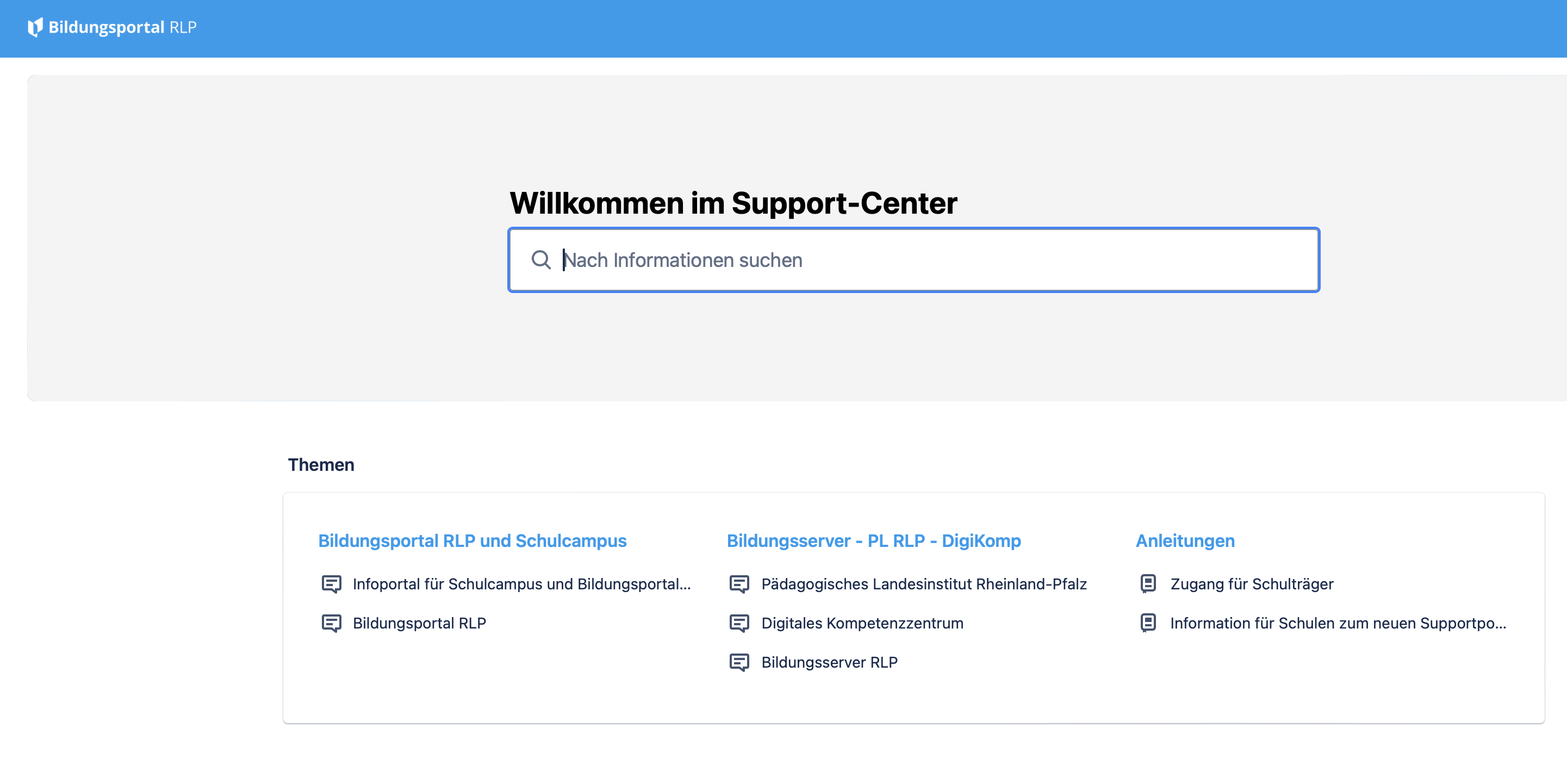 Screenshot von Support Center
