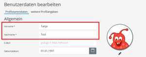 Felder Vorname und Nachname im Benutzerprofil