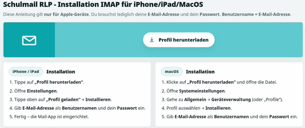 Kurzanleitung Mail Einrichtung auf Apple Geräten