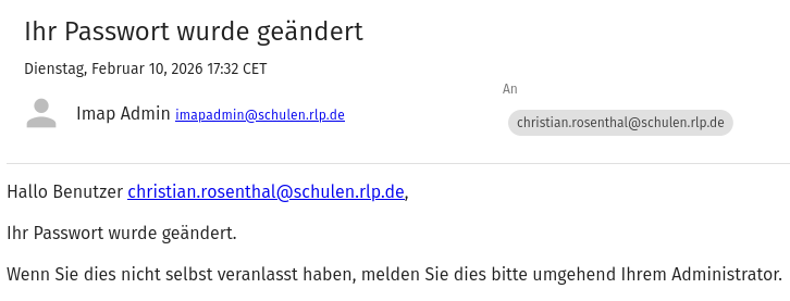 Bestätigungsmail Passwort geändert