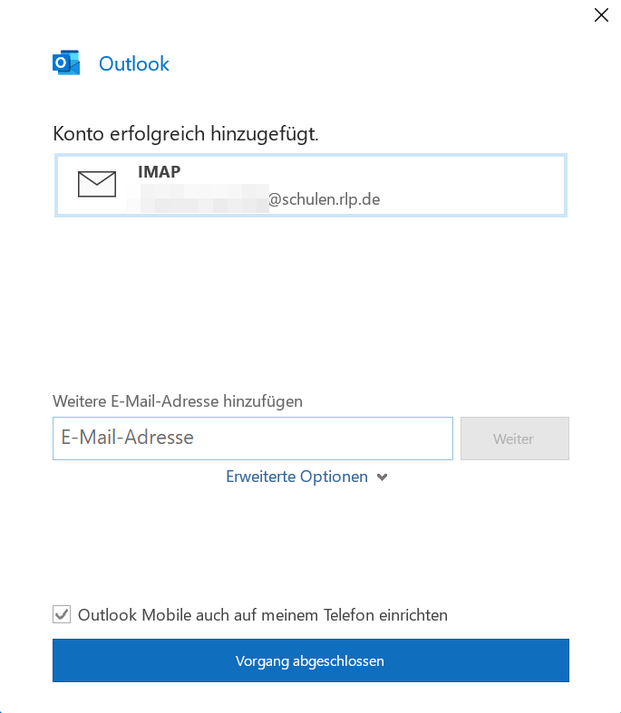 Outlook Einrichtung fertig